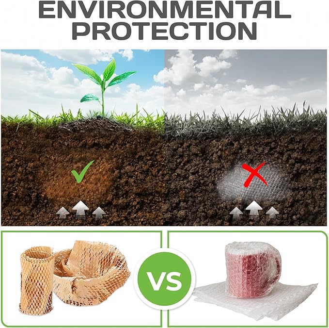 HexcelWrap Mini - Honeycomb Packing Paper, Eco-Friendly, Sustainable Paper Bubble Wrap for Shipping & Moving, Cushioned Packing Material in Easy Self-Dispenser Box - White, 12" x 750'