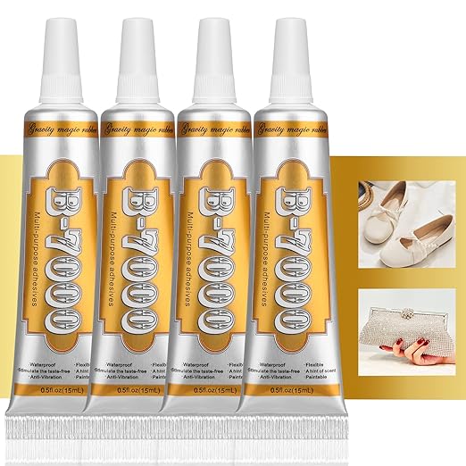 B7000 Jewelry Metal Glue with Precision Tips, Upgrade Clear B-7000 Glues Paste Transparent Liquid Fusion Fabric Glue for Phone Repair, Glass, Wooden, Rhinestone Jewelry Crafts, DIY Tumblers (4 x15ML)
