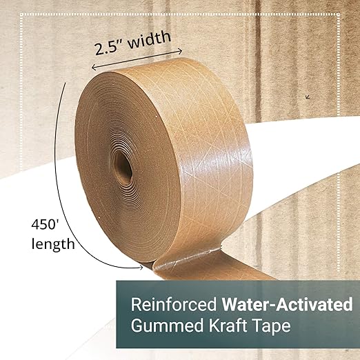 IDL Packaging Dispenser with 2 Rolls of Reinforced Water-Activated Kraft Gummed Tape, Water Reservoir & Moister Brush