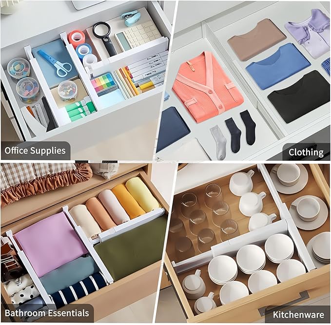 5 Pack Drawer Dividers 3.1" Slim Height Drawer Separators, Non-Slip Plastic Drawer Organizers Expandable 10.6"-17.7" for Shallow Drawers,Kitchen & Clothes Storage, Adjustable Office Drawer Divider