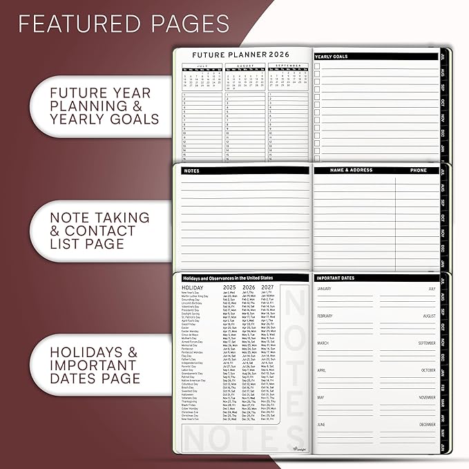 Ensight 2025-2026 HARDCOVER Leather Planner Weekly & Monthly - 8.5x11 Inches - Academic Planner Business Personal or Student - Pen Holder, Thick Paper, July 2025 - June 2026 (Red)