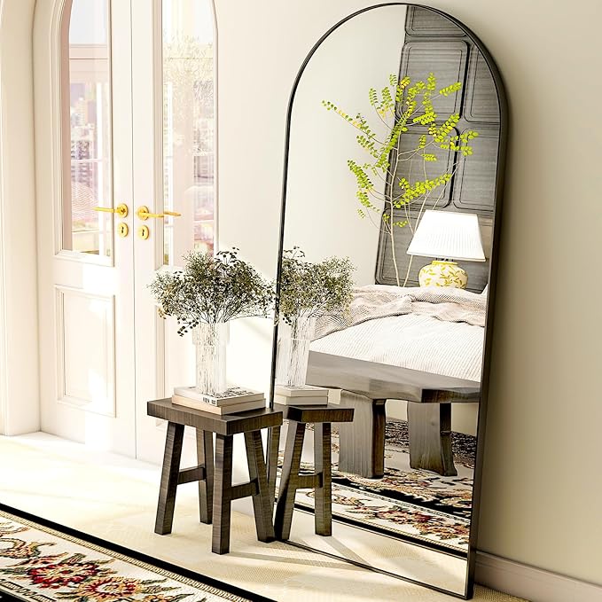 GLSLAND - 20x57 inch Arched Full Length Mirror - Floor Mirrors Aluminum Alloy Frame Full Body Dressing Mirror for Bedroom, Living Room,Gold