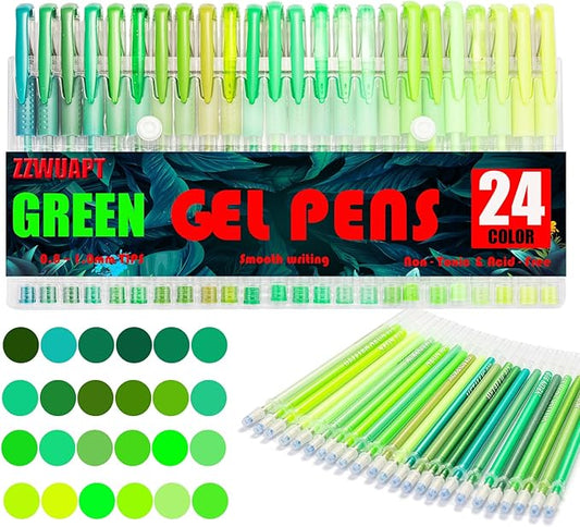 Green Gel Pens for Coloring Book,72 Color Gel Pens Set including 24 Color Gel Pen with 48 Refills,40% More Ink Colored Gel Pens for Drawing, Doodling, Scrapbook, Journaling