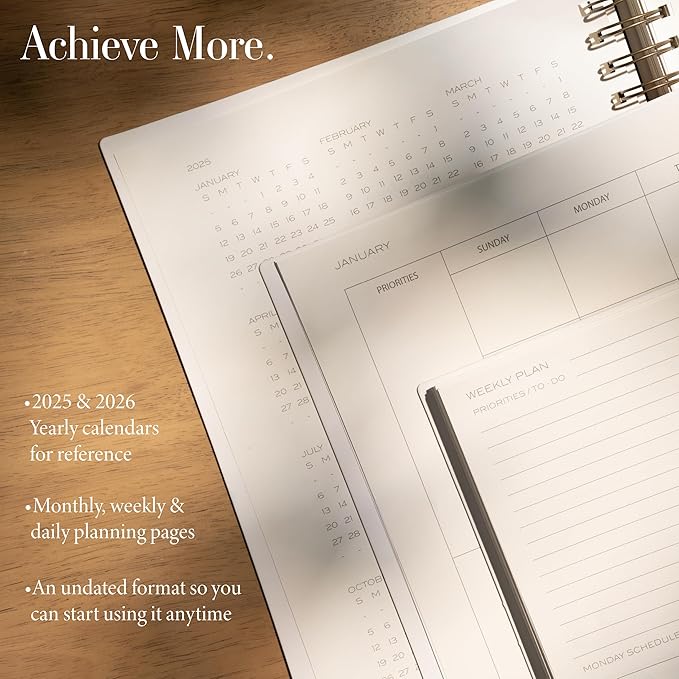 Anecdote 2025 Planner (8.5" x 10") Daily Planner Weekly Monthly Planner - 52 Weeks w/Library Buckram Cover, Brass Spiral - A4 Size Bleed-Resistant Paper – Evergreen