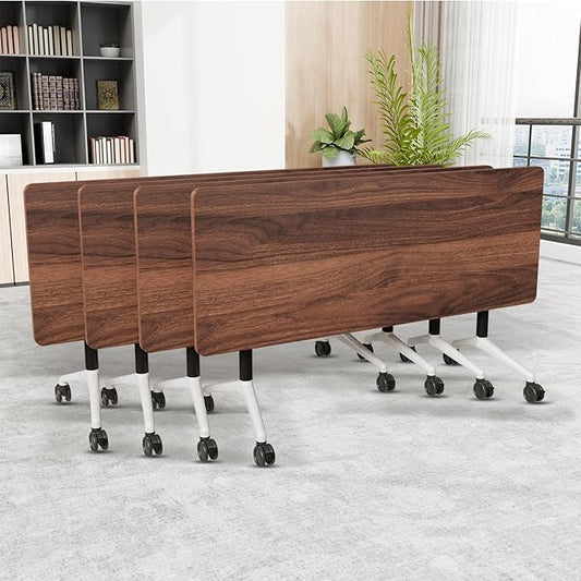 Folding Conference Room Table, Modern Conference Tables with Wheels, Large Rectangular Mobile Training Tables for Office Classroom, Foldable Modular Boardroom Seminar Table (4pack L47.2in)