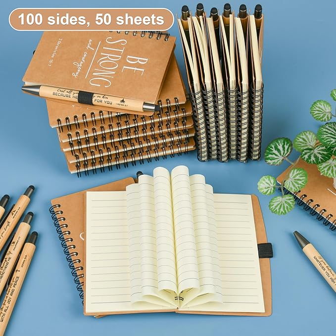Christian Prayer Journal Spiral Notebooks Bulk with Pens - Small Notepads (4.13”x5.43”) - inspirational Gifts for Women men,Church Members & Bible Study Groups (60 sets Brown)