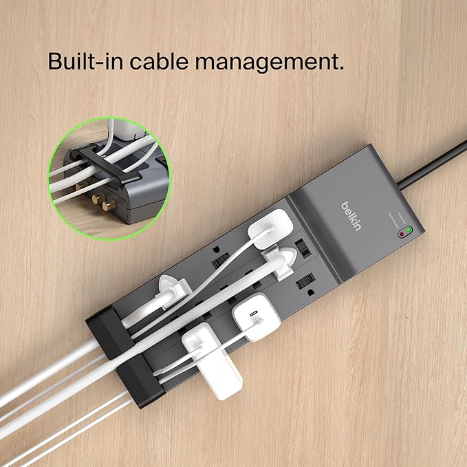 Belkin Surge Protector Power Strip w/ 12 AC Outlets & 8ft Long Flat Plug, UL-listed Heavy-Duty Extension Cord for Home, Office, Travel, Computer, Laptop, Phone Charger - 3,940 Joules of Protection