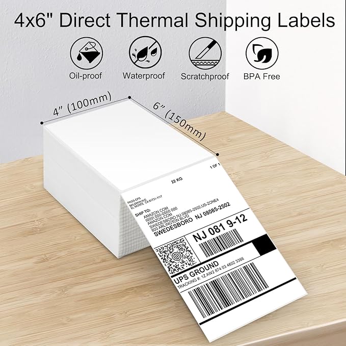 4''X6'' Direct Thermal Shipping Labels (1000 4x6 Fan-fold Labels) - Permanent Adhesive Postage Labels - Commercial Grade - LabelRange/Rollo/Munbyn Compatible
