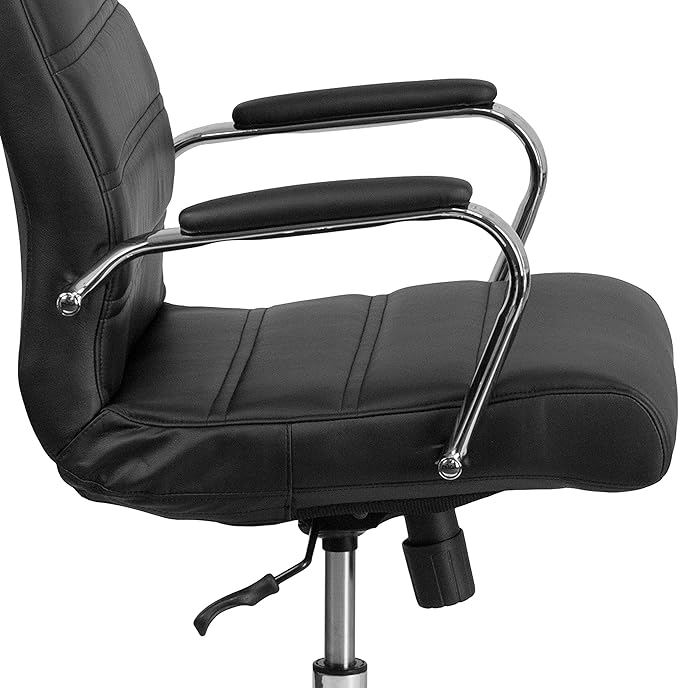 Flash Furniture Whitney High-Back Swivel LeatherSoft Desk Chair with Padded Seat and Armrests, Adjustable Height Padded Office Chair, Black/Chrome