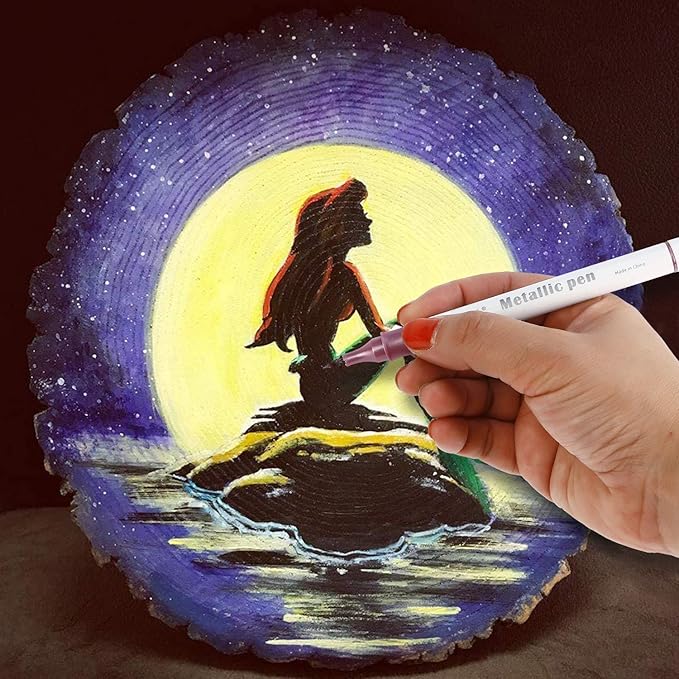 GC QUILL 12 Colors Metallic Marker Pens - Dual Tip Brush and Fine Point Pens for DIY Album, Black Cards, Scrapbooking, Craft Supplies, on Ceramic, Stone, Glass, Fabric GC-MP12