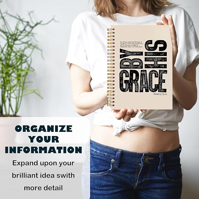 BearCake Christian Notebook Journal, Christian Gifts for Women, By His Grace Scripture Prayer Journal for Women, Bible Journaling Neutral Hardcover Spiral Notebook 5.5x8.3