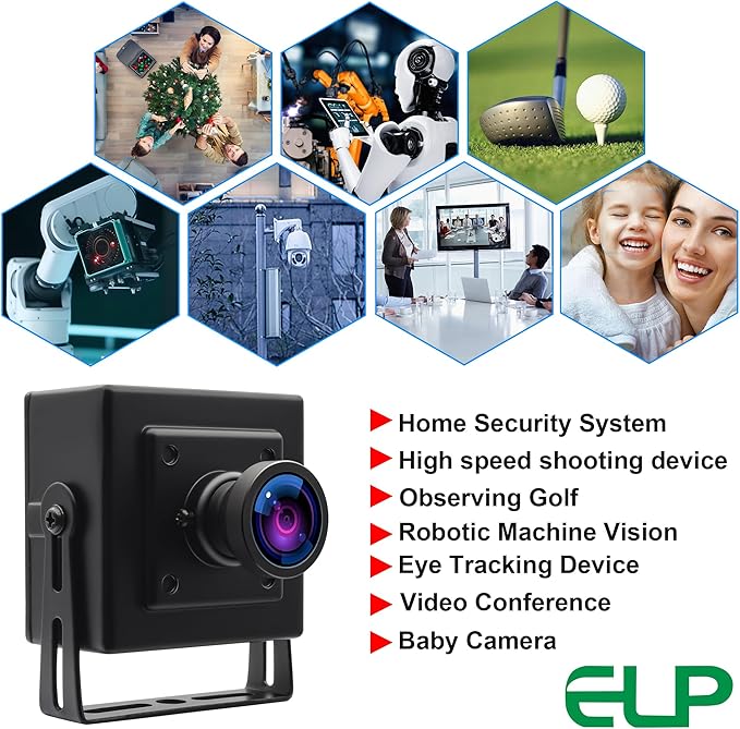 ELP Global Shutter USB Camera - Wide Angle Webcam for Computer & Laser Engraver - 1080P, 90fps, 120 Low Distortion Lens