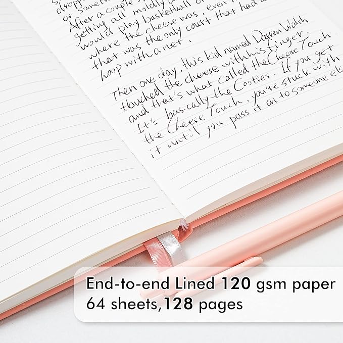 feela 5 Pack Notebooks Journals Bulk, Hardcover Classic Ruled Lined Journals with Pen Holder for Women Girls School Business Supplies, with 5 Black Pens, 120 GSM, 5.1”x8.3”, A5, Light Coral