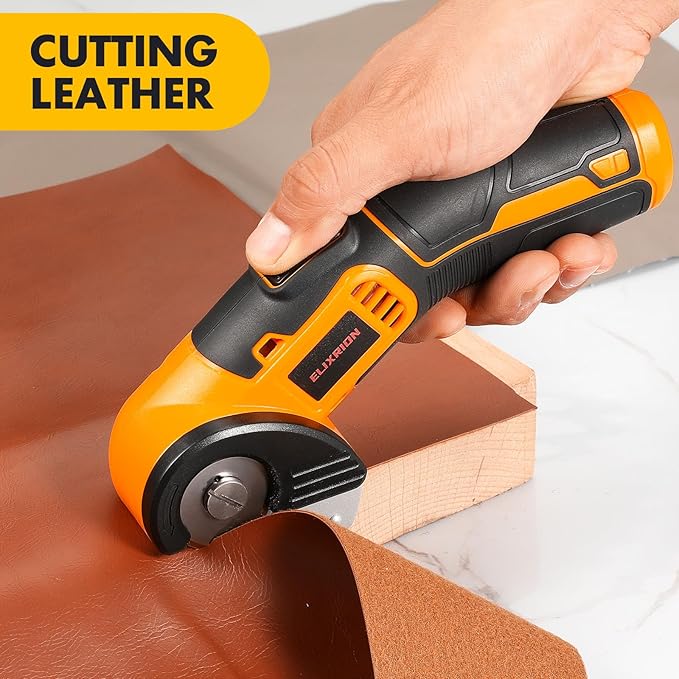 Cordless Electric Scissors Rotary Cutter with 2 Blades | 4V 2000mAh Rechargeable | Heavy Duty for Cardboard Fabric Carpet Leather | Lightweight Portable (Yellow)