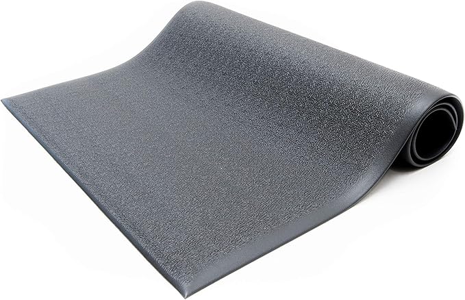 Anti-Fatigue Floor Mat, 2 Feet x 3 Feet x 3/8 Inch Thick, Textured Pattern Top, Bevelled on All Sides, Black, Made in USA