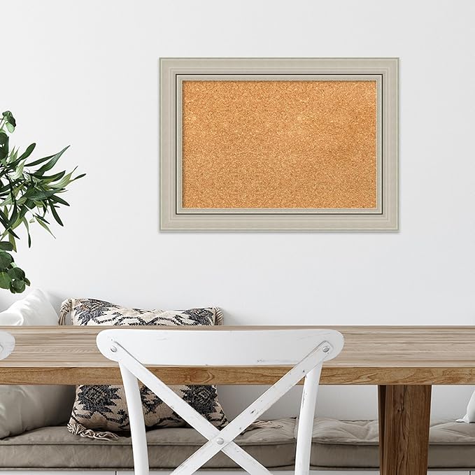 Amanti Art Natural Cork Board for Wall, 16x22 Vision Board with Silver Wood Frame, Small Corkboard Office Decor for Home Organization, Casual Corkboard Pinboard to Display Items for Home Organization