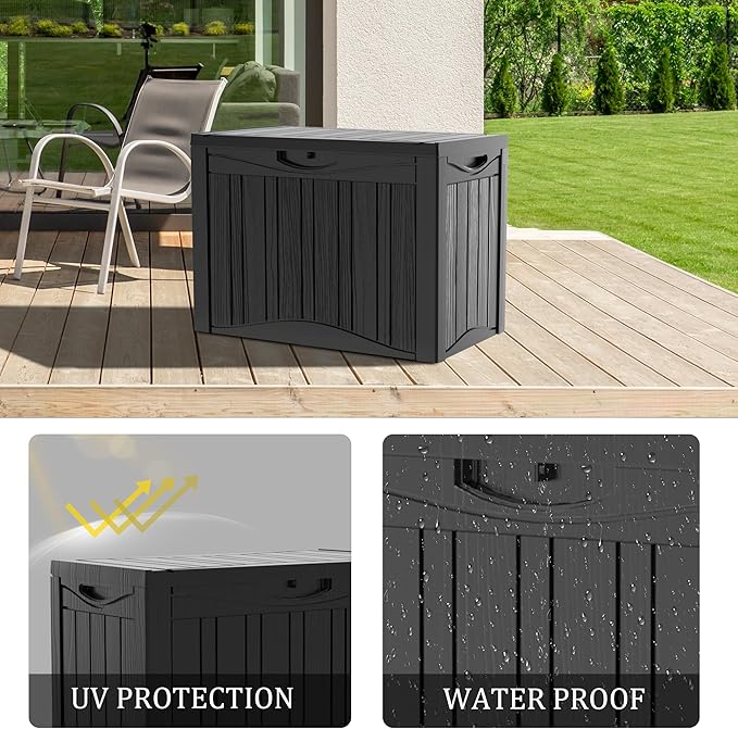 50 Gallon Outdoor Storage Box Waterproof Lockable Resin Deck Box Large, Patio Storage Bin for Pool Accessories Cushion Furniture, Garden Tools, UV-Resistant Outside Delivery Black