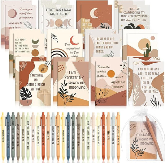 24 Set/48 Pcs Positive Affirmation Gift Set Gratitude Notebooks with Pens Small Bags Motivational Encouragement Notepads Daily Affirmations Journal for Women Stress Relief Self Care (Rainbow)