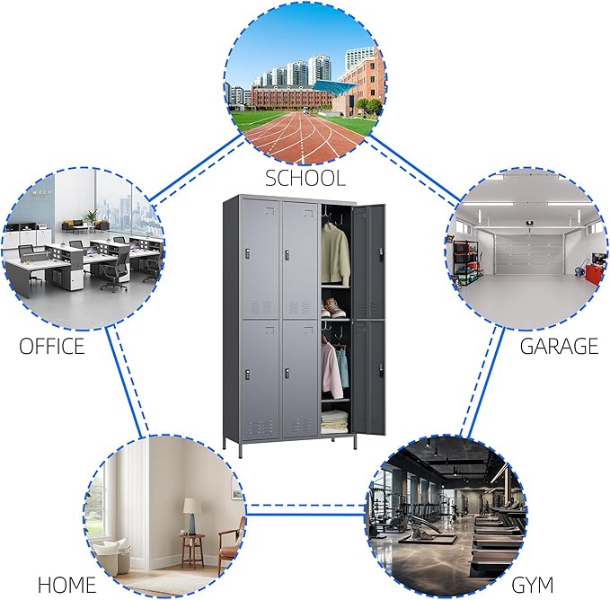 6 Doors Metal Locker for Employees with Combination Locks,Metal Lockers with Business Card Holder and 18 Hooks for School Garage Office Gym Home,Assembly Required,Dark Grey