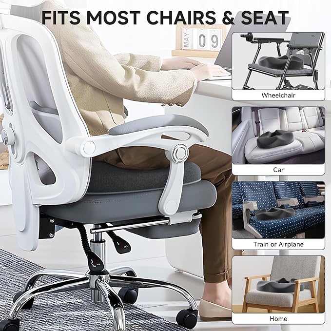 Benazcap Donut Pillow Seat Cushion Hemorrhoid Pillow for Sciatica & Tailbone Pain Relief, Memory Foam Cushion by Ergonomic for Coccyx, Sciatica, Pregnancy, Postpartum- Darkgray