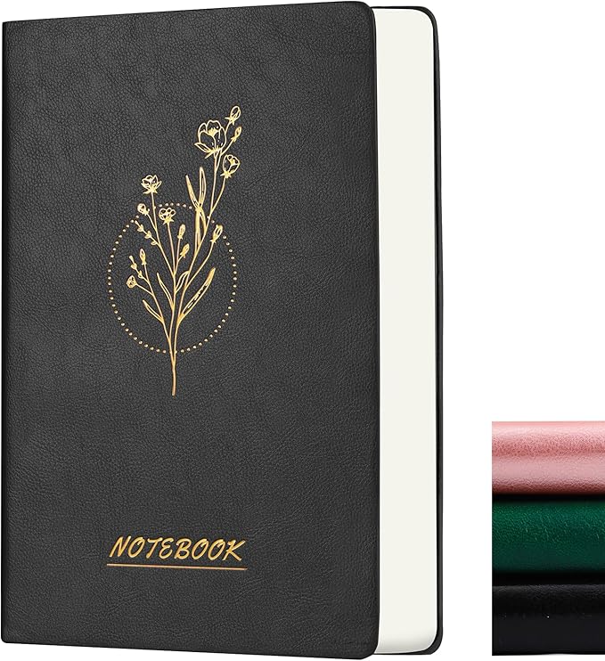 Aesthetic Lined Journal Notebook for Women,300 Pages Softcover Leather Lined Journal Notebook,300 Pages Daily Journal, College Ruled Notebook for Work School, Note Taking 5.75''X8.38'' Black