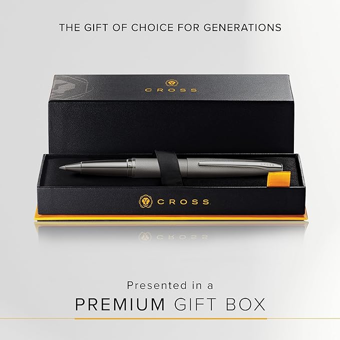 Cross ATX Refillable Rollerball Pen Presented in a Luxury Gift Box - Medium Point, Black Ink, Sandblasted Titanium Gray