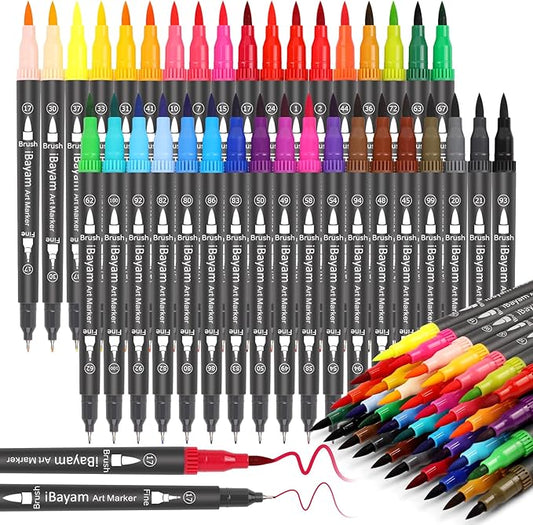 iBayam Dual Brush Marker Pens, 36 Colors Fine Tip Markers, Double Tip Brush Pens for Adult, Coloring Marker for Coloring Book, Cute School Supplies, Arts and Crafts Office Desk Supplies