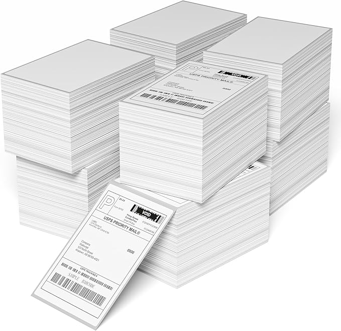 Direct Thermal Label-Shipping Label 4x6-NefLaca Thermal Printer Sticker 4"x6"-Mailing Label,Compatible with Rollo,Nelko,Zebra. MUNBYN Printer,Fanfold Shipping Label(4 Packs of Total 8000 Labels)