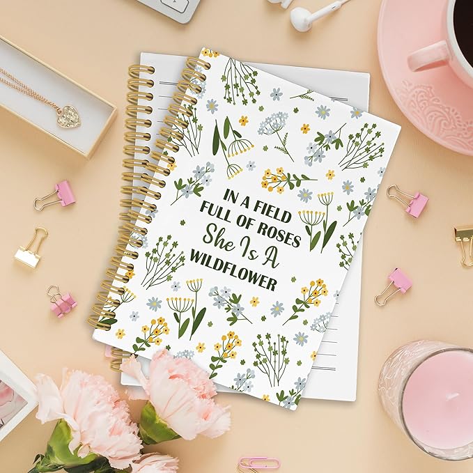 Baby Girls Nursery Spiral Notebook, Spring Plant Floral Wildflower Journaling Notebooks for Office Work School, Inspirational Christian Gift Hardcover Journals for Women, 160 Pages 5.5 x 8.3 Inch
