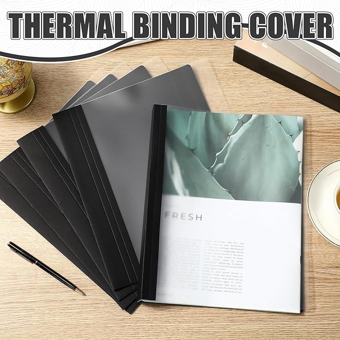 10 Pcs Thermal Binding Covers, 8.5 x 11 Inch Letter Size, 1 Inch Spine Holds 240 Sheets, Clear Front Paper Back Report Cover Suitable for Schools Offices Presentation(Black)