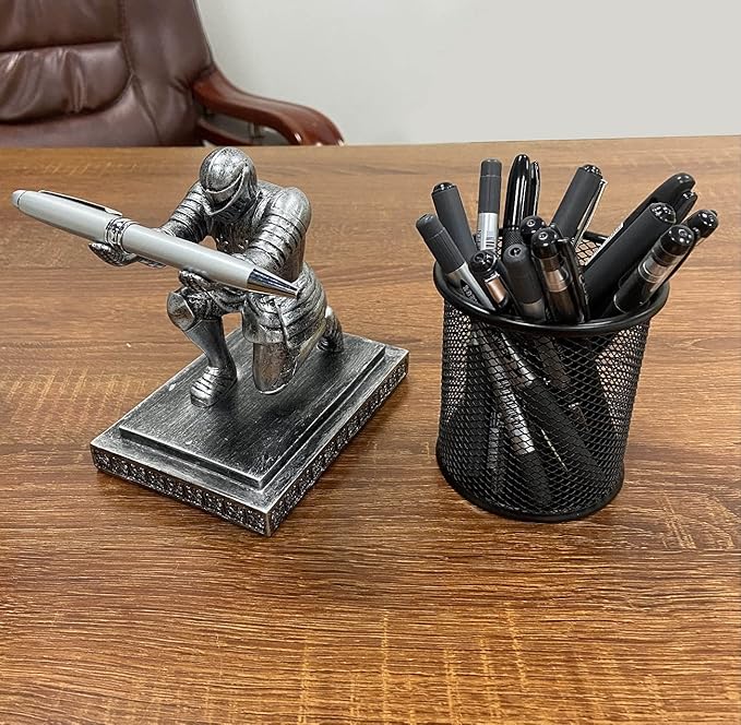 Executive Knight Pen Holder with a Pen Personalized Desk Accessories Decor Home Office Cool Pen Stand Iron