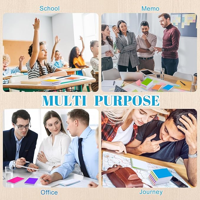 36 Pcs Small Pocket Notebooks 3 x 5 Inch Mini Memo Spiral Notepads Top Bound College Ruled Lined Note Pads for Back School Office Journaling Noting, 75 Sheets/Pad (Bright Color)