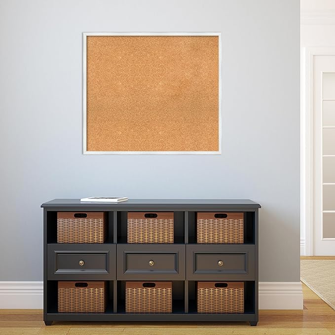 Amanti Art Natural Cork Board for Wall, 29x33 Vision Board with White Frame, Large Corkboard Office Decor for Home Organization, Country Rustic Corkboard Pinboard to Display Items for Home