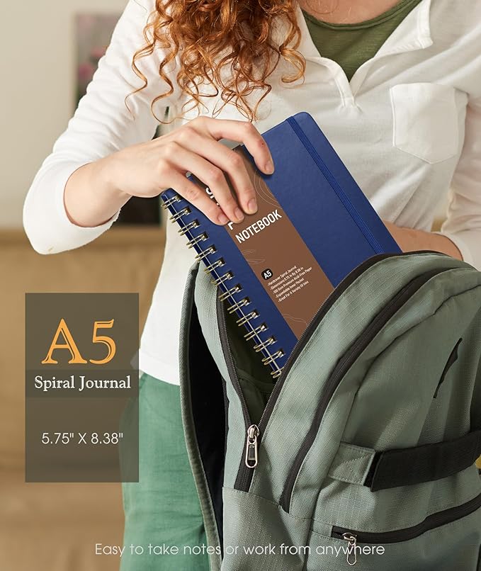 Dotted Spiral Journal Notebook, A5 Hardcover Spiral Journals for Women Men, 100 GSM Dot Grid Paper Notebooks, 150 Pages Spiral Bullet Dotted Notebook for Writing Note Taking 5.75" x 8.38", Navy Blue