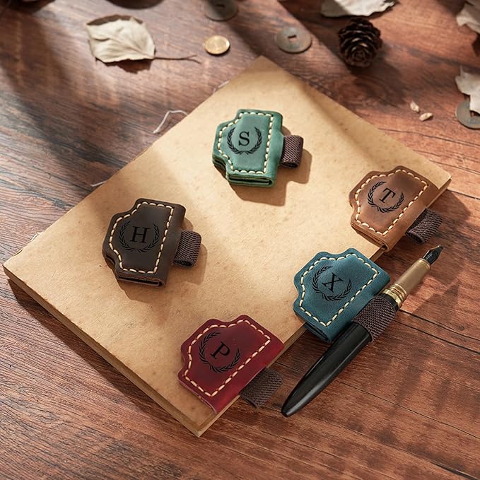 Artlaza Personalized Magnetic Leather Bookmark with Pen Holder - 26 Letters Custom Book Mark with Name Initial Engraved Book Marker for Readers, Book Lovers, Travelers - Gift for Women & Men(Red，O