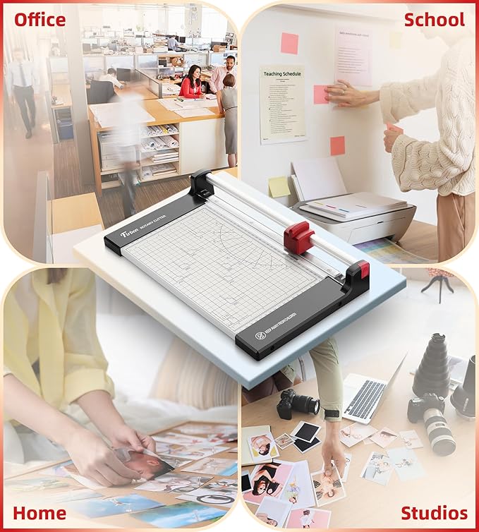 Firbon 12" Rotary Paper Trimmer with Replaceable Blade, Heavy Duty 12-Sheet Capacity Cutter for Cardstock, Photos, Scrapbooking, Office, School & Studio