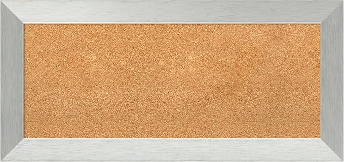 Amanti Art Natural Cork Board for Wall, 16x34 Vision Board with Silver Wood Frame, Medium Corkboard Office Decor for Home Organization, Modern Corkboard Pinboard to Display Items for Home