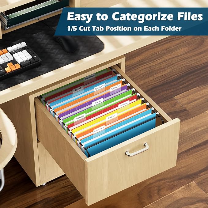 30 Pack Hanging File Folders Letter Size, Assorted Hanging Folders with 1/5-Cut Adjustable Tab, 1 Inch Expansion, Extra Capacity Hanging File Folders, Perfect Office, Home, Classroom Supplies