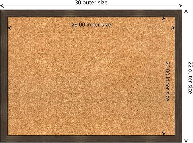 Amanti Art Natural Cork Board for Wall, 22x30 Vision Board with Brown Wood Frame, Medium Corkboard Office Decor for Home Organization, Casual Corkboard Pinboard to display items for home organization