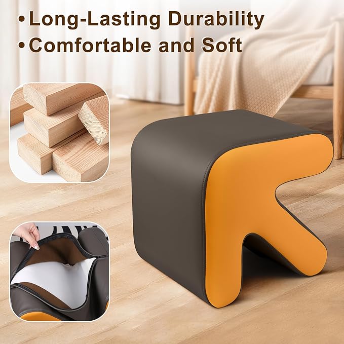 H&B Luxuries Ottoman, Foot Stool with Creative Shape, Napa Leather Ottomans, Removable Outer Foot Rest, No Assembly Required, Ottoman for Living Room, Bedroom, Entrance, Gray Yellow