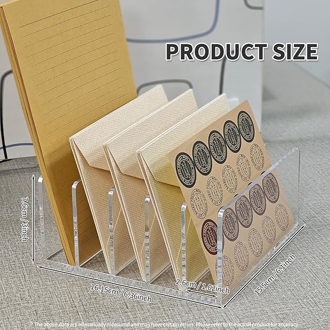 Acrylic Desk File Organizer Holder, Clear Acrylic Upright File Sorter Document Magazine Storage Organization Letter Folder Racks for Notebook,Home, Office & Classroom,5 Compartments
