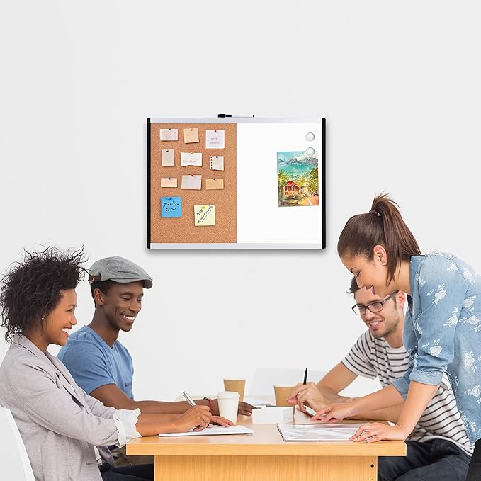 Amazon Basics Combo Magnetic Whiteboard&Cork Board for Home,Office and Classroom, Plastic/Aluminum Frame, White,Yellow, 17" x 23"