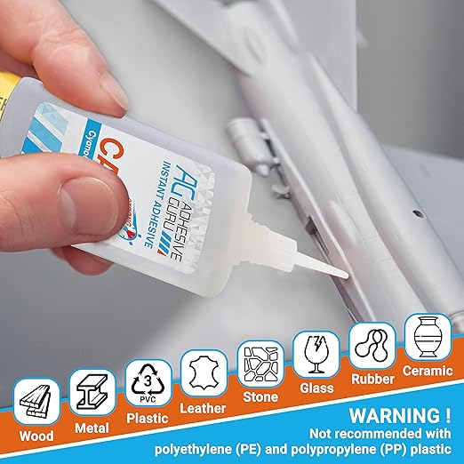 Adhesive Guru CA Glue with Activator Woodworking (4 x 0.9 oz - 4 x 3.38 fl oz) Cyanoacrylate Super Glue for Plastic, Glass, Ceramic, DIY, 3D Printing (4 Pack)