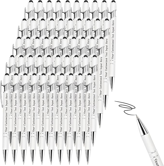 50-500 Pcs Personalized Ballpoint Pen Custom Pens Free Engraved Bulk with Name Logo Soft Black Ink Stylus with Touch Metal Office Gift for Anniversaries Graduations Birthdays