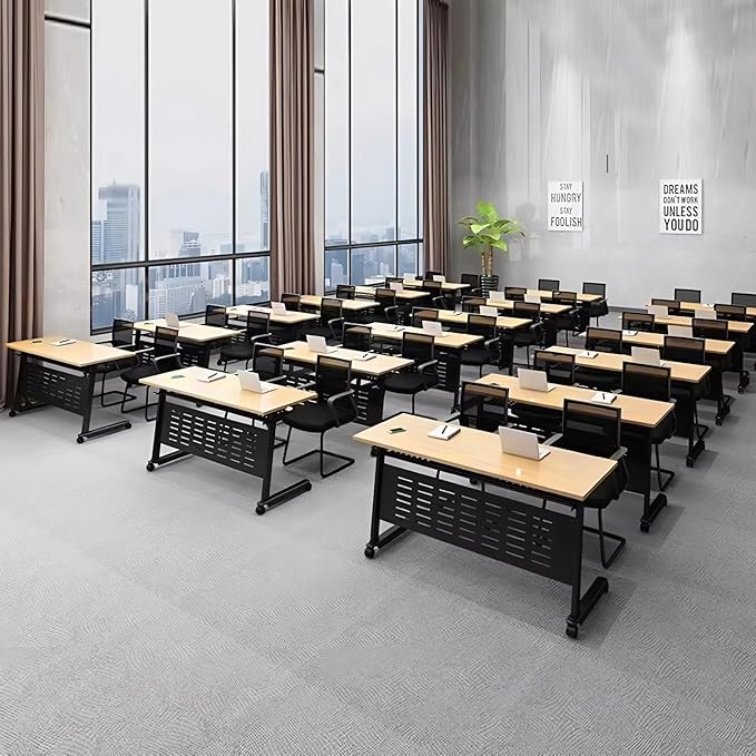 Foldable Conference Table, Folding Conference Room Table with Wheels, Flip Top Mobile Training Table, Rolling Seminar Meeting Table for Office Training Room Classroom (6pack 55.1in)