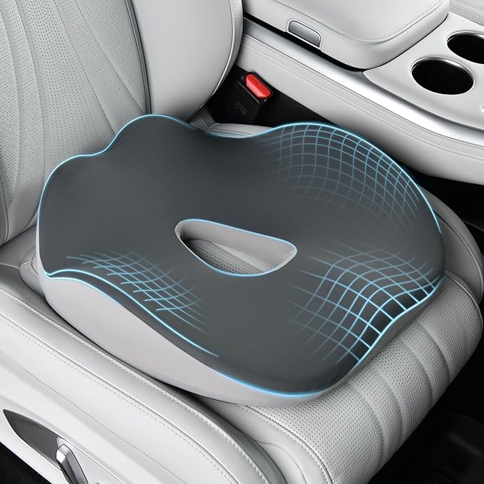 Coverado Car Seat Cushion for Car Seat Driver/Passenger, Memory Foam Seat Cushions for Office Chairs, Tailbone Pain Relief Cushion, Sciatica & Back Support Black&Gray