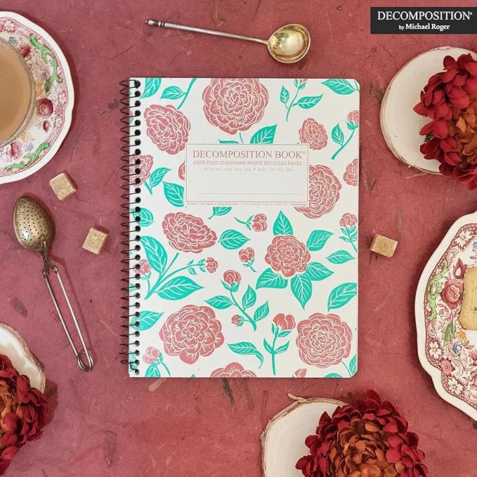 Decomposition Camellias College Ruled Spiral Notebooks – 9.75 x 7.5 Journal with 160 Lined Pages – Cute Notebooks for School Supplies, Home & Office – 100% Recycled Paper – Made in USA