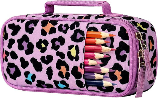 Choco Mocha Cheetah Pencil Case for Girls, Soft Pencil Case Kids Pencils Pouch for Kindergarten Girls, Pink