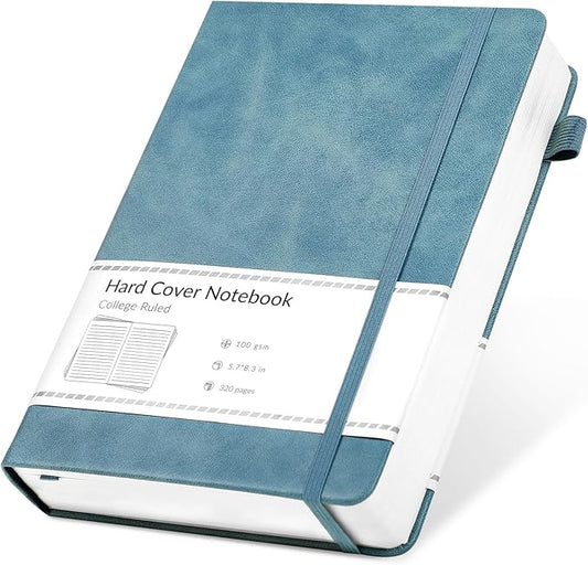 CAGIE Lined Journal Notebook, 320 Pages College Ruled Notebook, 100 Gsm Paper Thick Journal, A5 Hardcover Leather Journals for Writing Women Men, 5.7x8.3 In, Blue