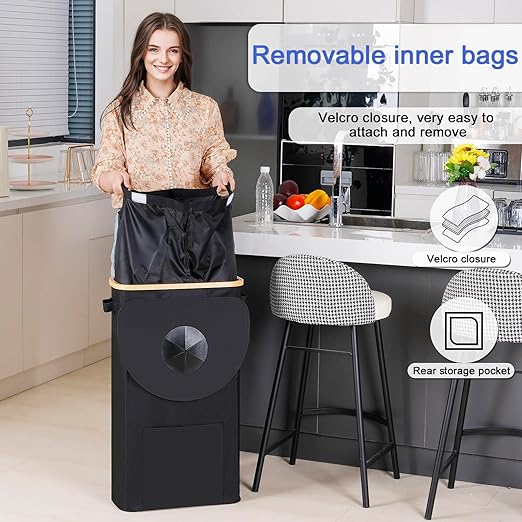 efluky Recycling Bin for Kitchen 100L, 26 Gallon Recycle Bins for Indoor Outdoor Home Use with 2 Removeable and Reusable Inner Bags, Tall Recycle bin for Bottle Can Plastice Stickers (Black)